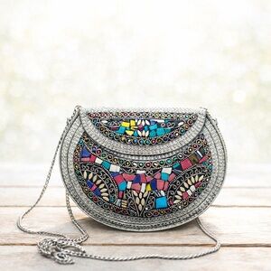 New Ramla Handmade Multi Colored Multi Mosaic Hammered Crossbody Bag